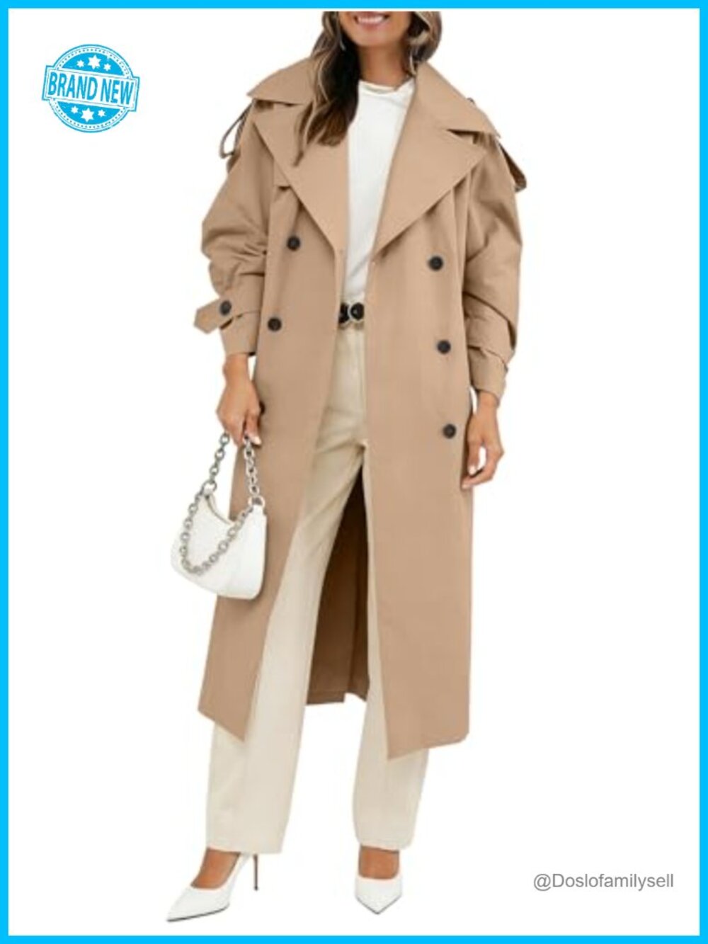 Oversized Double Breasted Long Trench Coat with Belt Waterproof